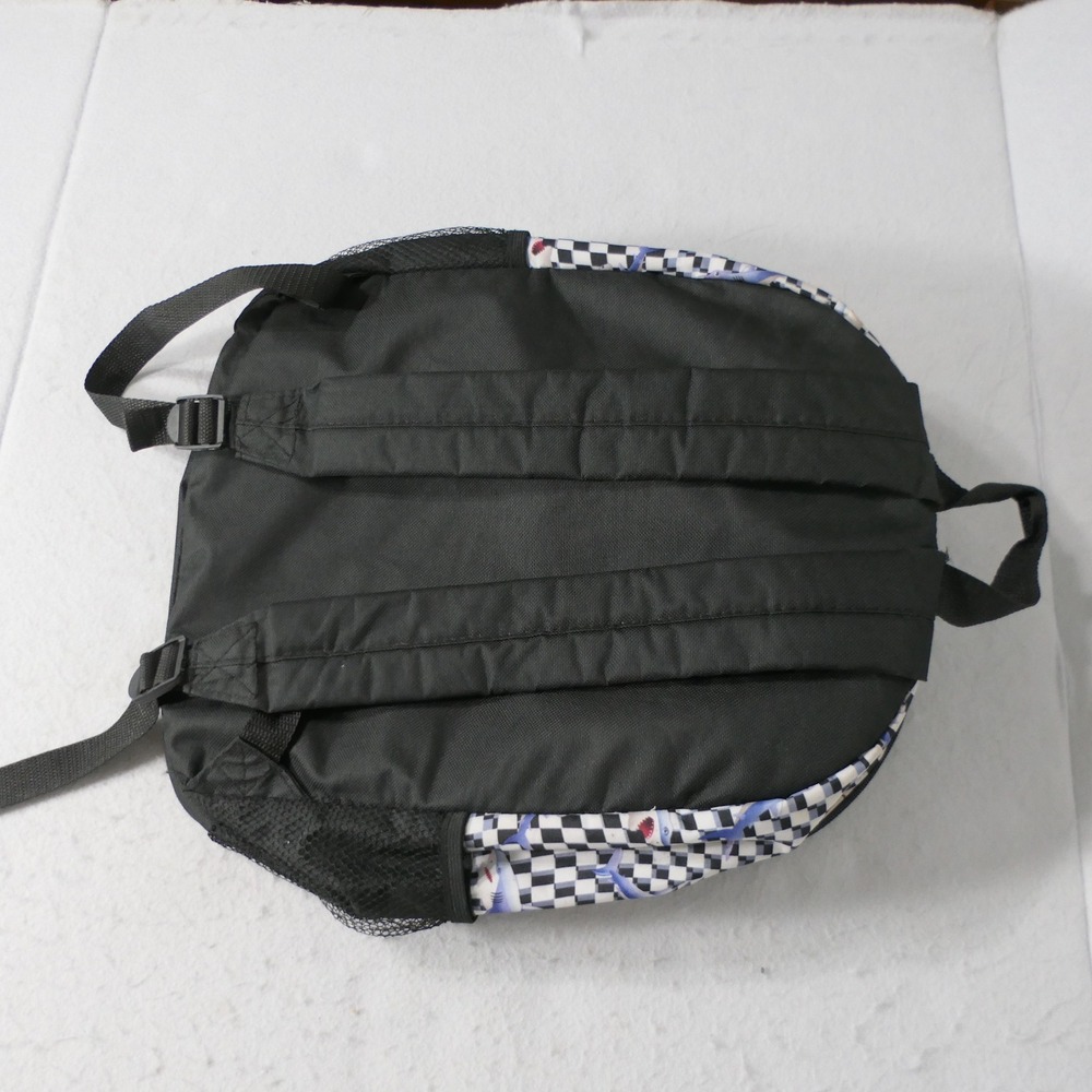 Kids Shark Backpack OS Black White Checkered Skater Streetwear Adventure Travel - Picture 5 of 9
